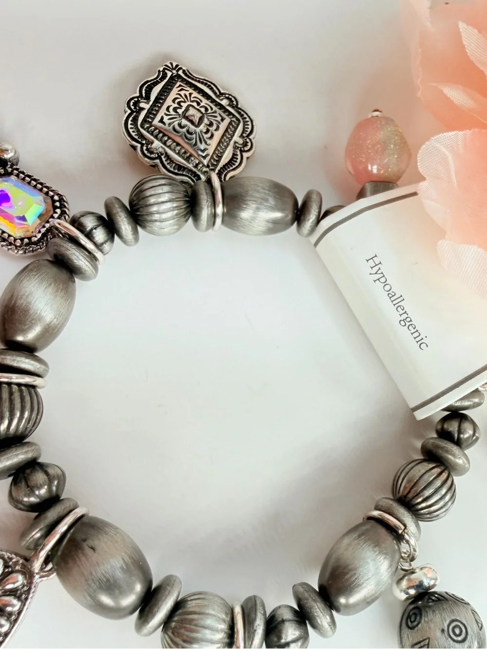 Silver-Tone Charm Bracelet with Turquoise Accents